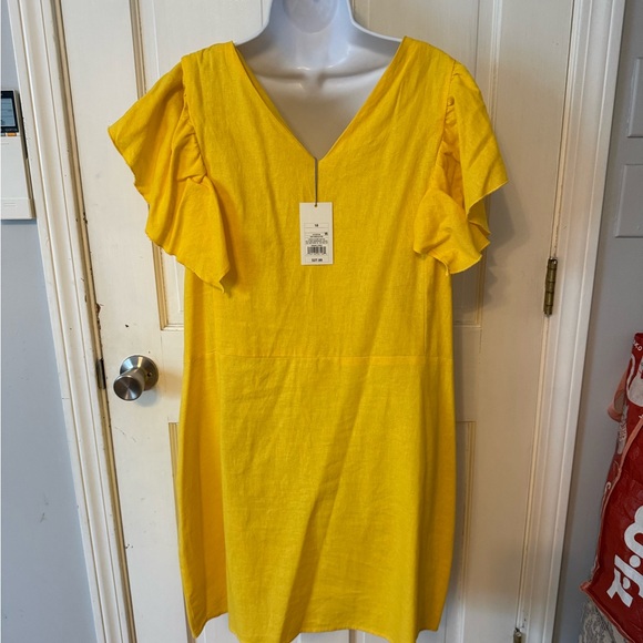 NWT Sunny Yellow V-Neck Ruffle Sleeve Mini Dress - Picture 3 of 5